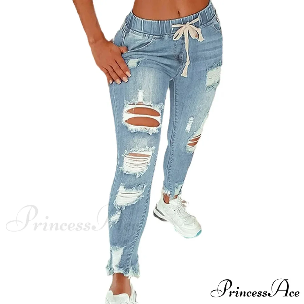 Stretch High Waist Ripped Washed Slim Skinny Pencil Denim Jean - Image 3