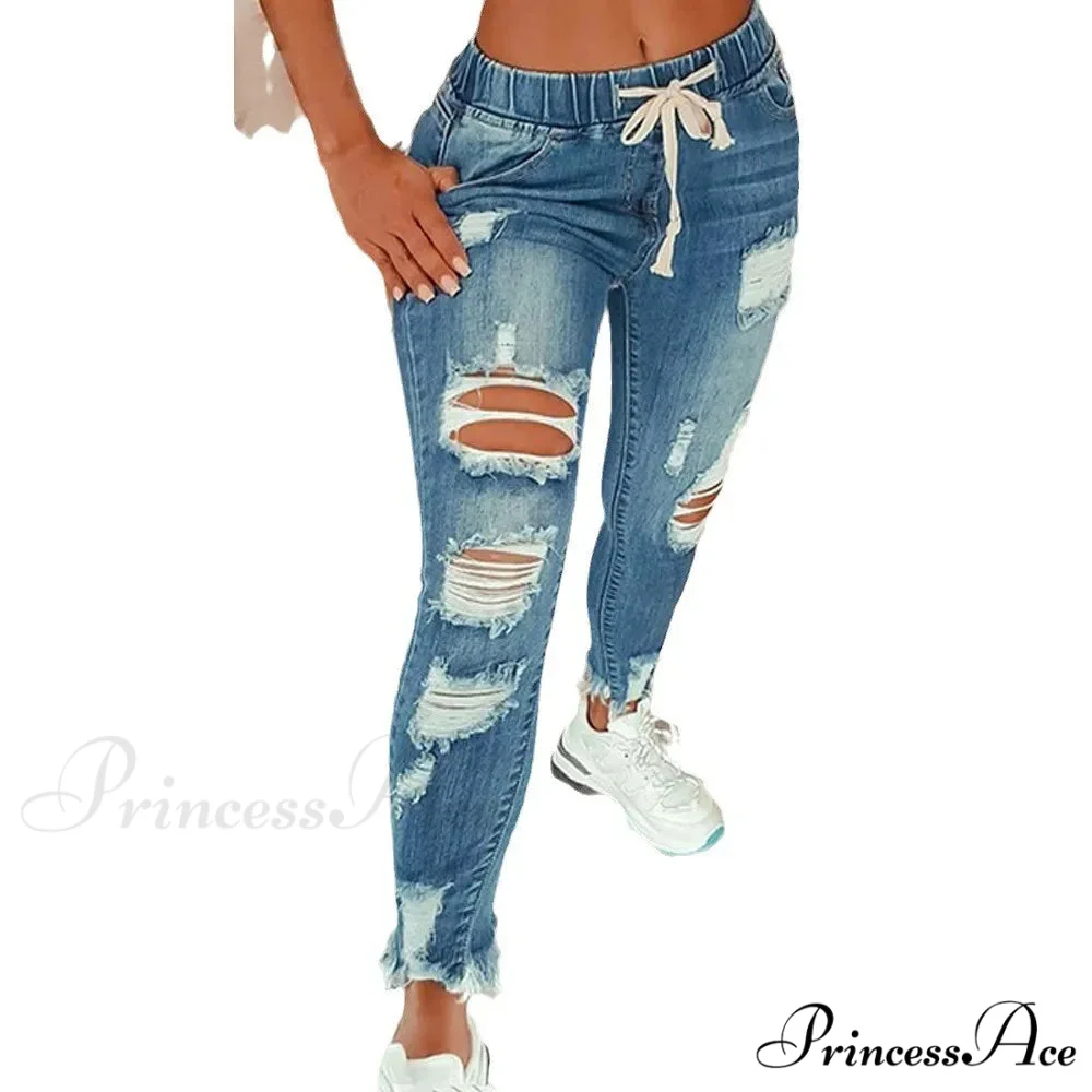 Stretch High Waist Ripped Washed Slim Skinny Pencil Denim Jean - Image 4