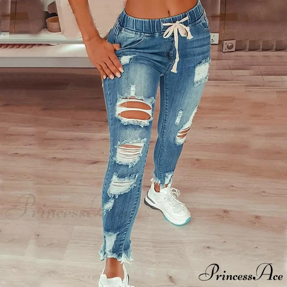 Stretch High Waist Ripped Washed Slim Skinny Pencil Denim Jean - Image 5
