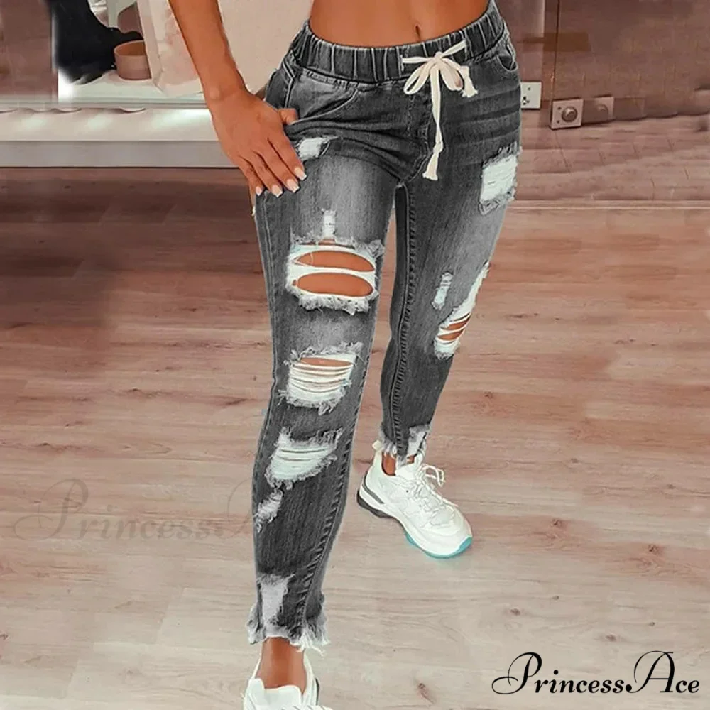 Stretch High Waist Ripped Washed Slim Skinny Pencil Denim Jean - Image 6