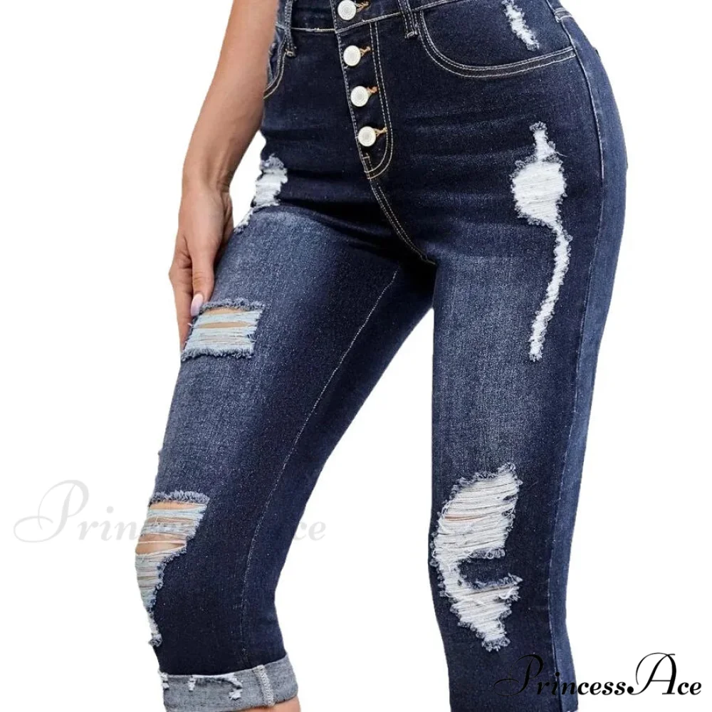 Summer New Skinny Stretch Ripped Calf-Length Casual Female Fashion Jean - Image 2