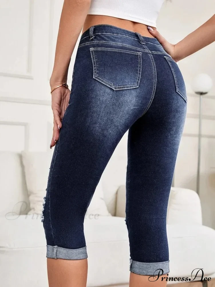 Summer New Skinny Stretch Ripped Calf-Length Casual Female Fashion Jean - Image 4