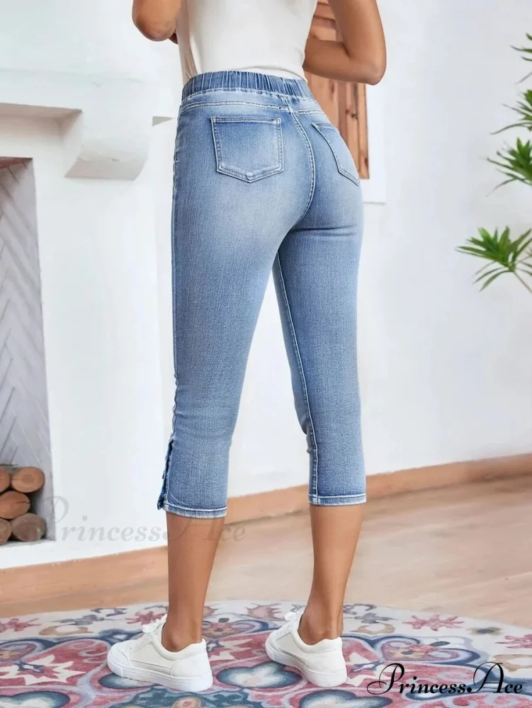 Elastic Waist Calf-Length Summer Casual Skinny Fashion High Slim Jean - Image 2