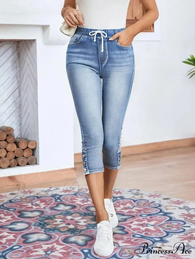 Elastic Waist Calf-Length Summer Casual Skinny Fashion High Slim Jean - Image 4