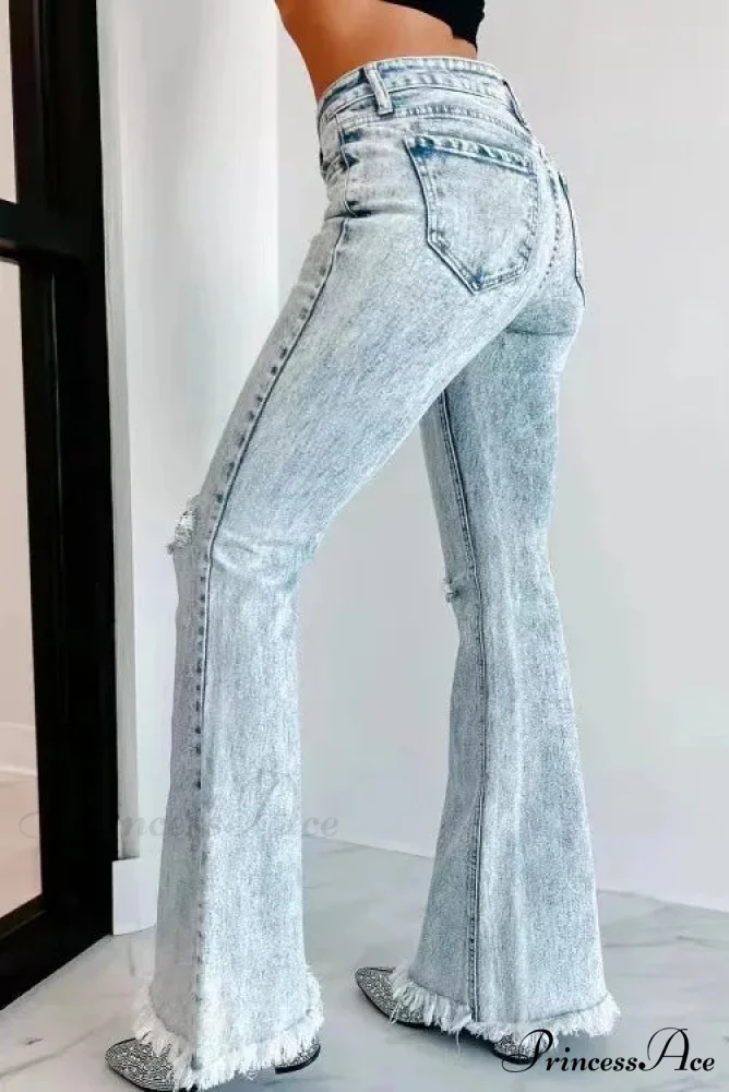 Fall Blue Ripped High Waisted Casual Baggy Denim Street Fashionable Jean - Image 2