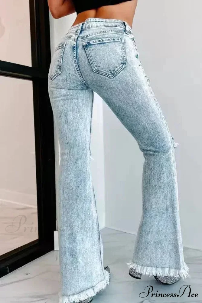 Fall Blue Ripped High Waisted Casual Baggy Denim Street Fashionable Jean - Image 3