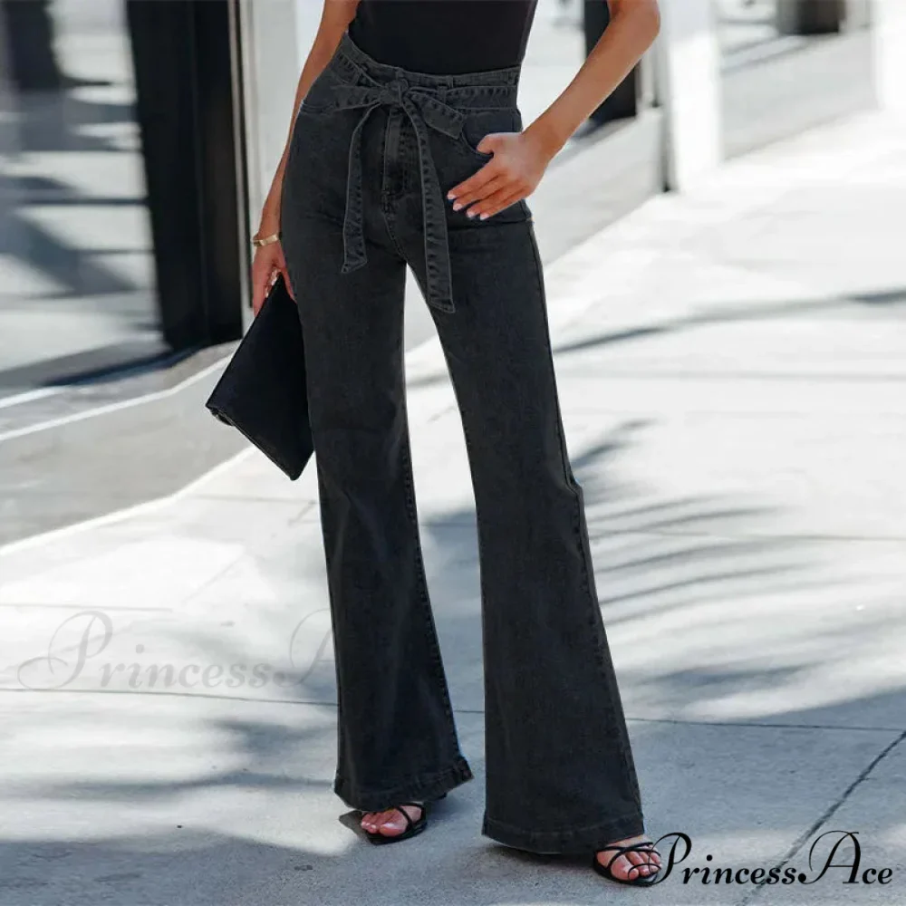 Wide Leg Flare Full Length Slim Skinny High Waist Vintage Fashionable Denim Jean - Image 2
