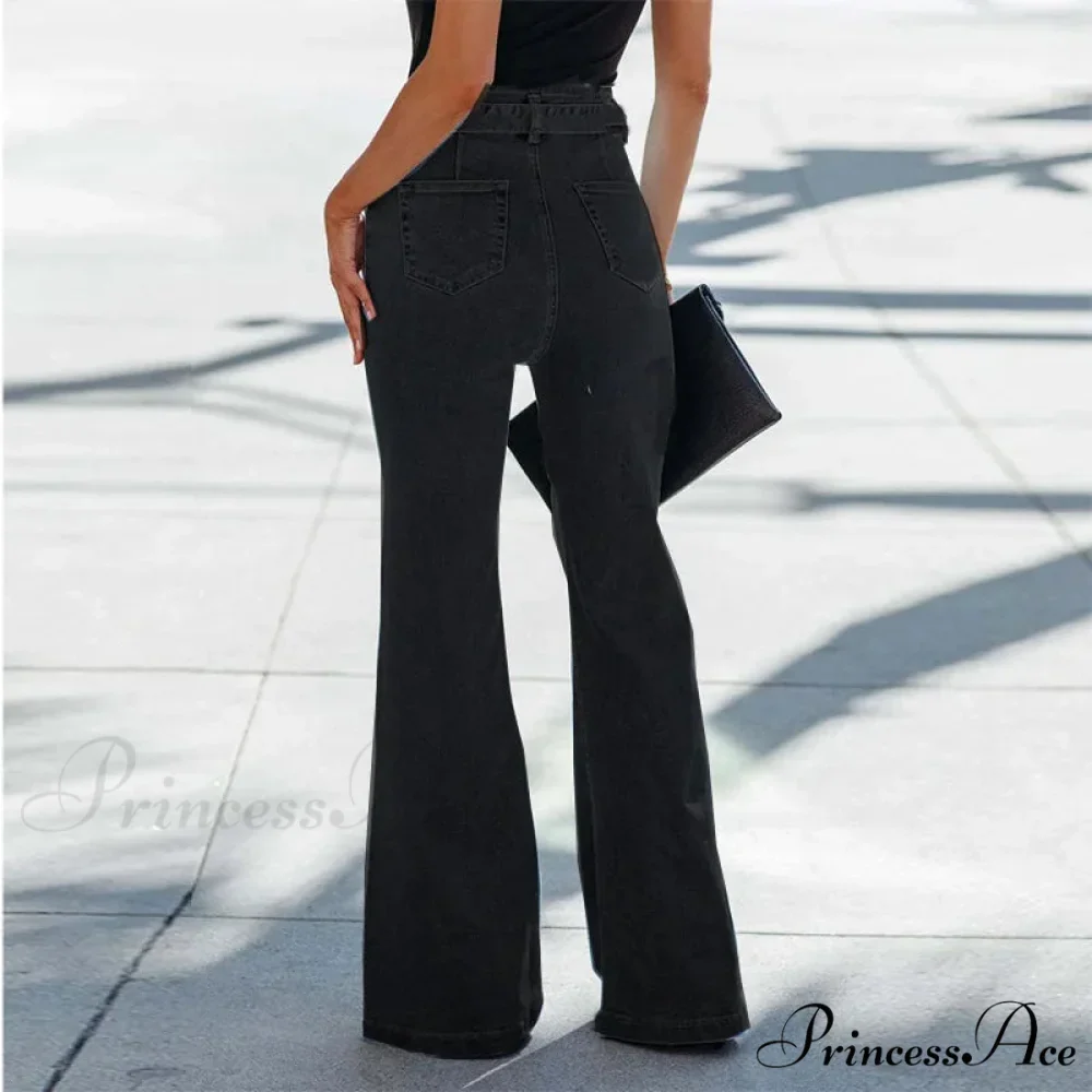 Wide Leg Flare Full Length Slim Skinny High Waist Vintage Fashionable Denim Jean - Image 3