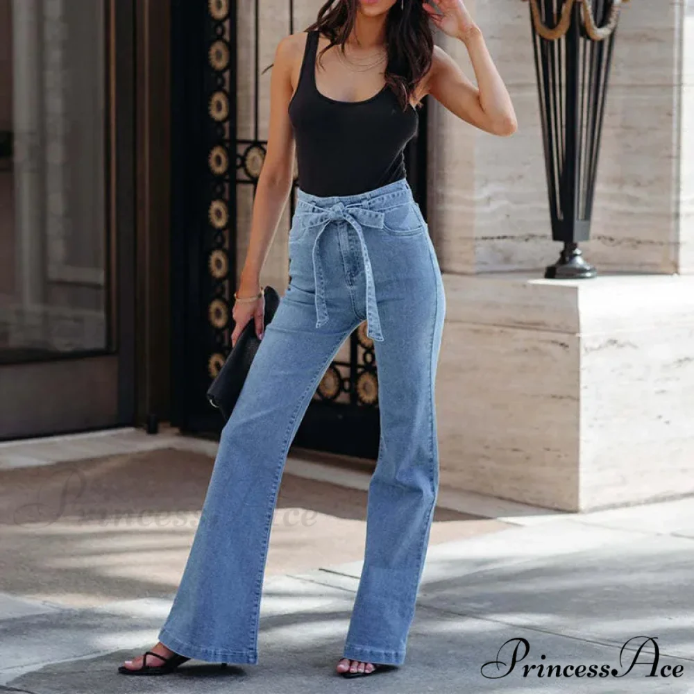 Wide Leg Flare Full Length Slim Skinny High Waist Vintage Fashionable Denim Jean - Image 4