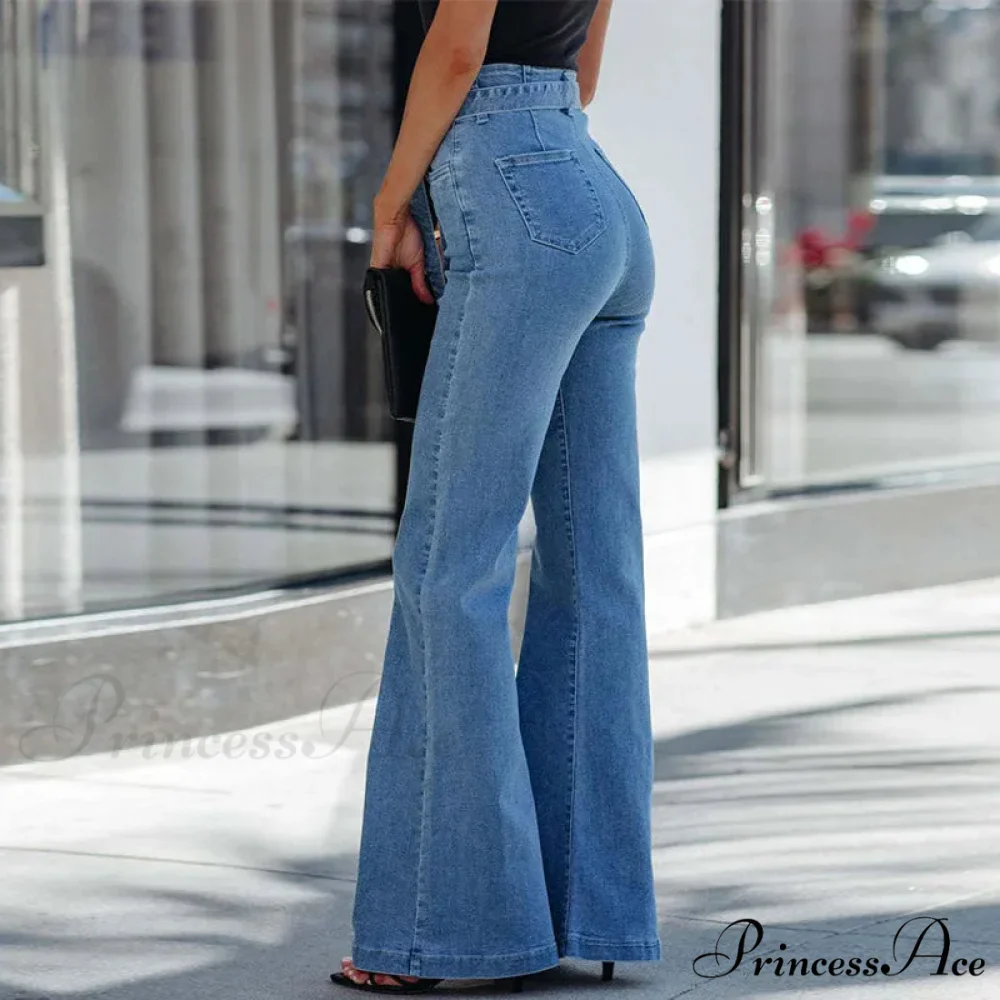 Wide Leg Flare Full Length Slim Skinny High Waist Vintage Fashionable Denim Jean - Image 6