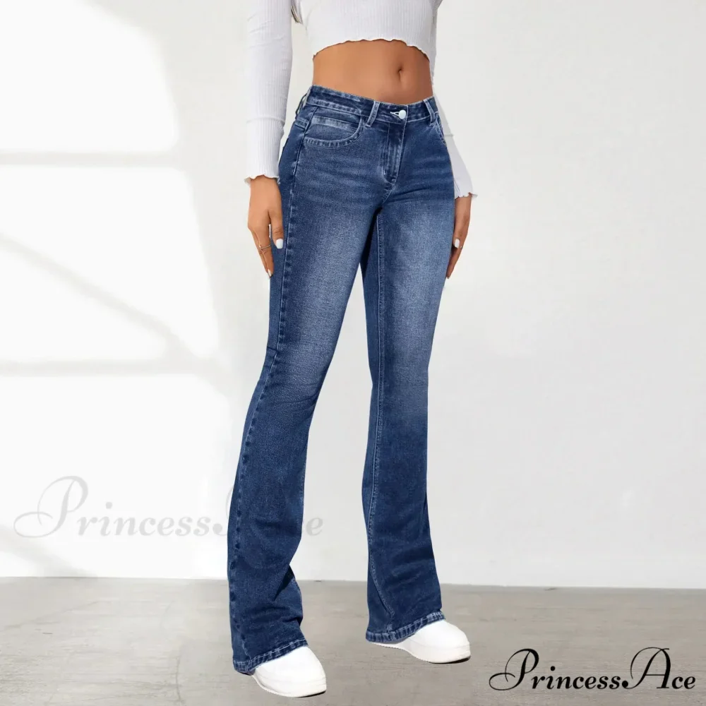 Stretch Slim Retro High Waist Stitching Washed Bell-Bottom Fashionable Stylish Elegant Jean - Image 5