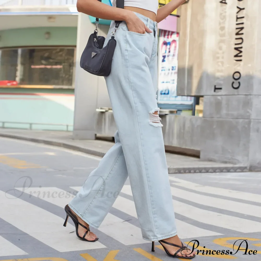New Loose Retro Casual High Waist Ripped Wide Leg Street Fashionable Female Jean - Image 3