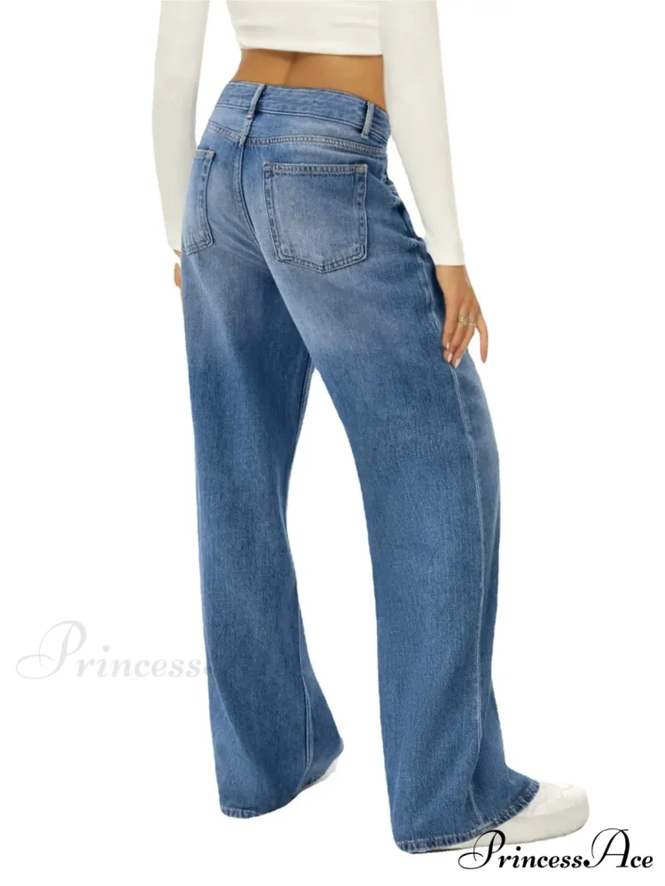 Vintage High Waist Wide Leg Blue Baggy Streetwear Harajuku Straight Fashionable Casual Elegant Stylish Jean - Image 2