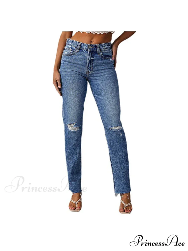Stretch Blue High Waist Ripped Casual Fashion Streetwear Denim Jean - Image 4
