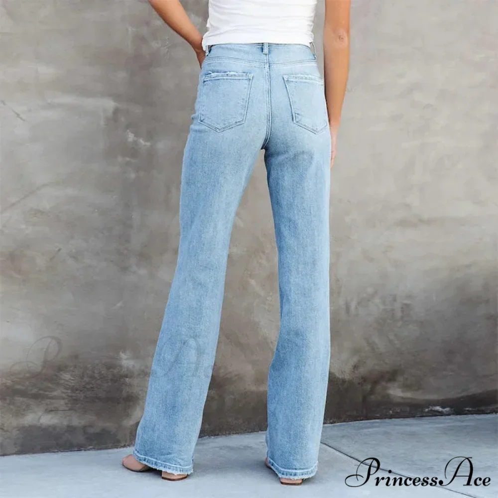 Stretch Blue High Waist Loose Wide Leg Vintage Fashionable Washed Straight Casual Jean - Image 2