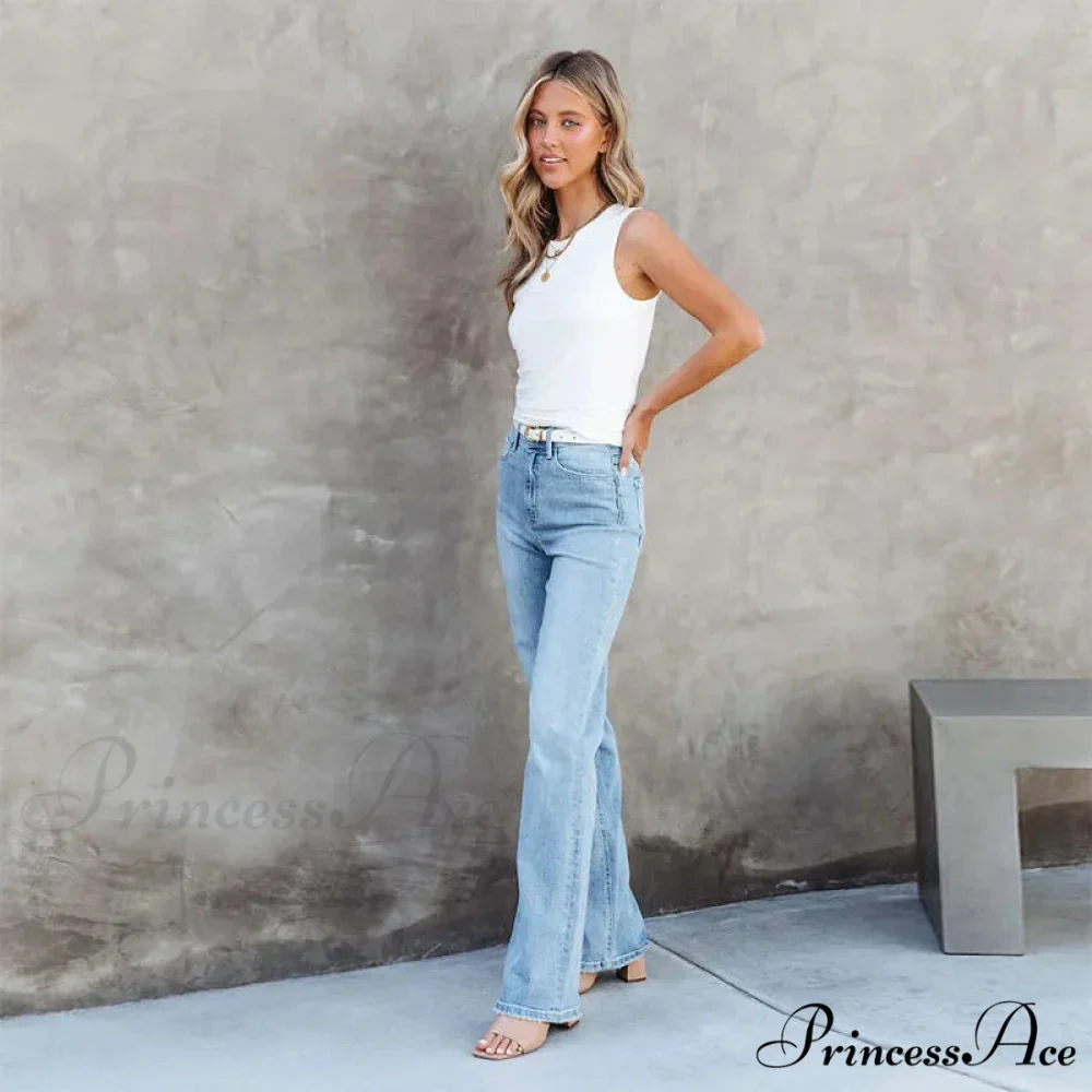 Stretch Blue High Waist Loose Wide Leg Vintage Fashionable Washed Straight Casual Jean - Image 4