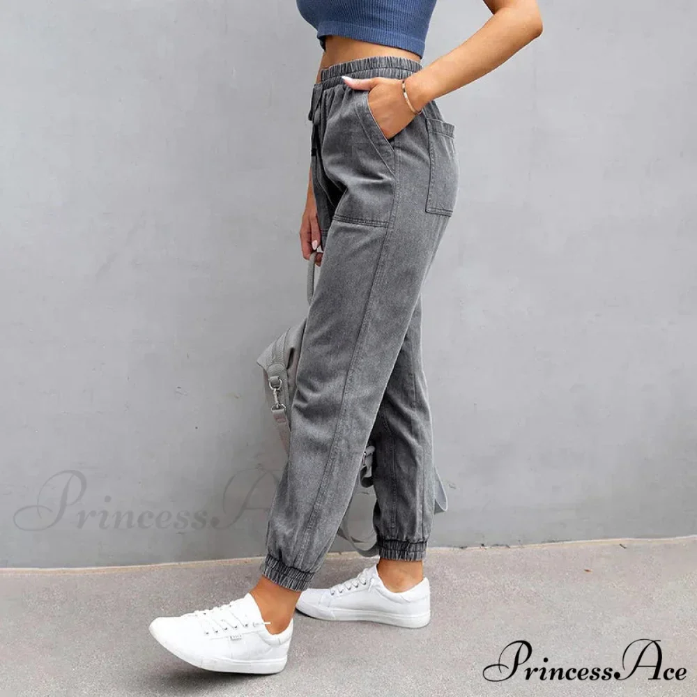 Stretch Women High Waist Wide Leg Casual Fashion Pocket Drawstring Women Clothing Mom Jean - Image 5