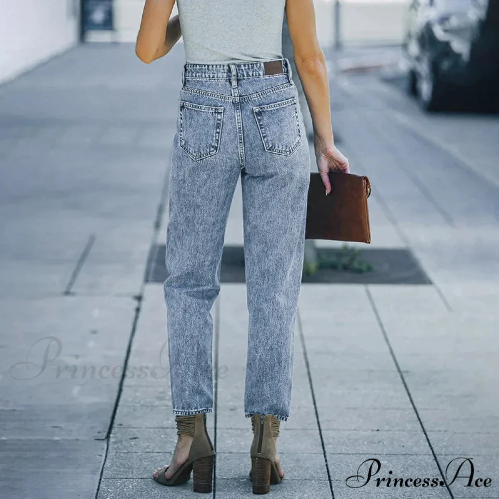 Slim Fit High-Waist Vintage Streetwear Casual Blue Denim Jean - Image 4