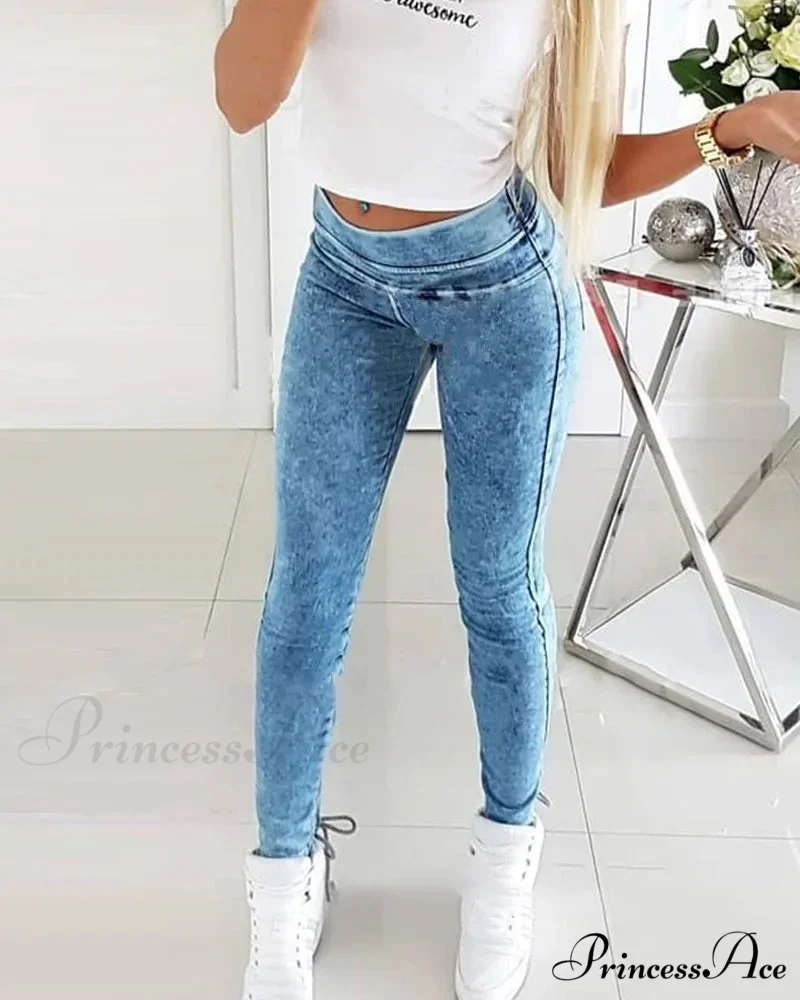 Slim-Fit Lace Up for Women Spring Autumn Fashion Streetwear Trousers Mid Waist Denim Pencil Pants Jean - Image 2