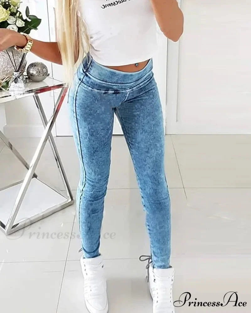 Slim-Fit Lace Up for Women Spring Autumn Fashion Streetwear Trousers Mid Waist Denim Pencil Pants Jean - Image 3