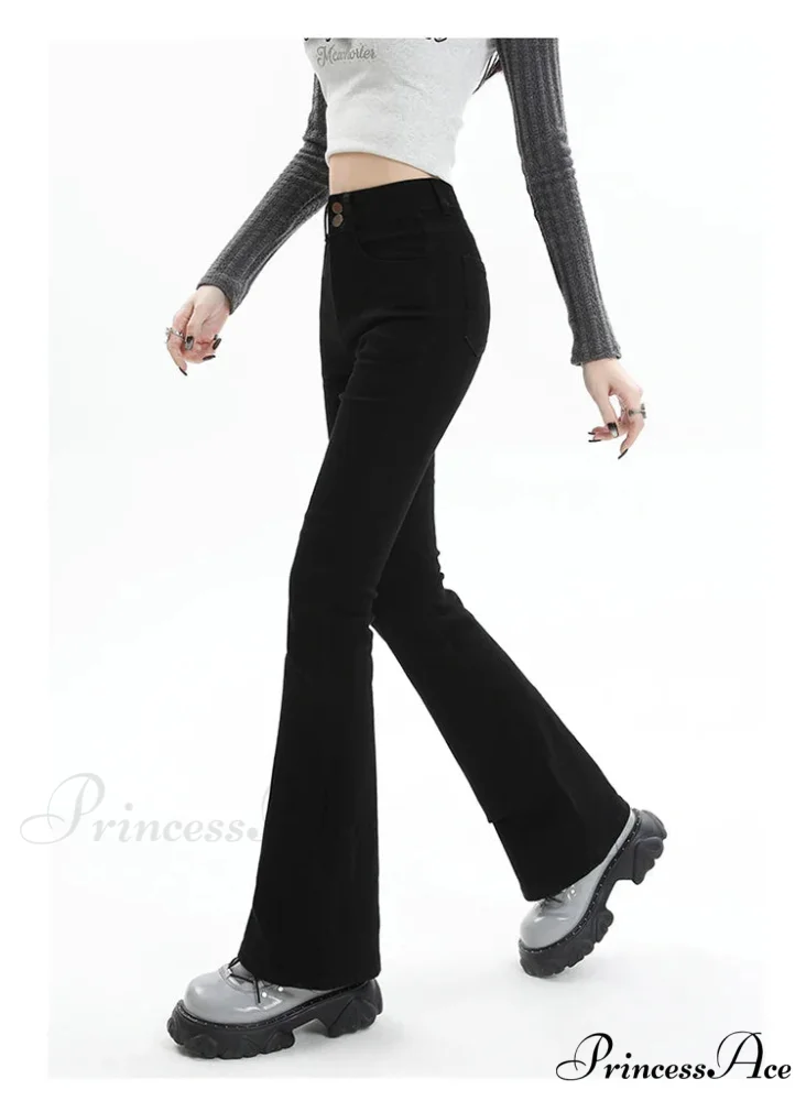 Winter Women's Plus Velvet Warm Black Flare Vintage High Waist Harajuku Streetwear Wide Leg Straight Denim Trousers Y2K Pa Jean - Image 4