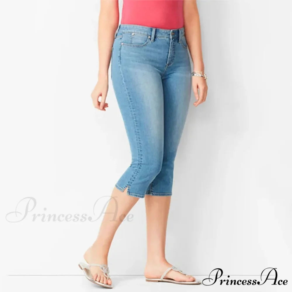 Skinny Knee Length Woman's Cropped Trousers Women Elastic High Waist Mom Oversize Blue Denim Pants Ladies Jean - Image 4