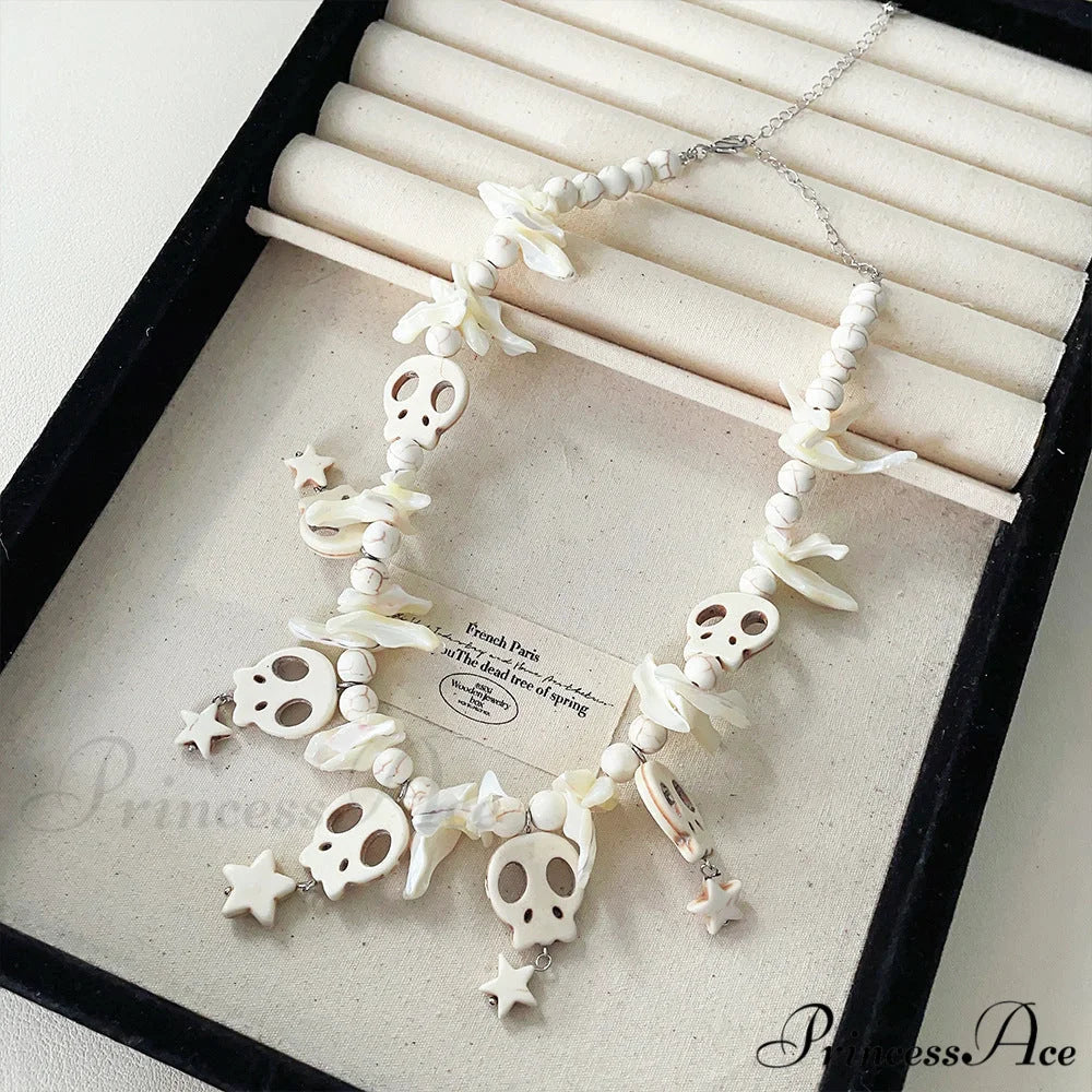 Punk Bow Skull Beaded Cross Star Pendant Necklace - Image 4