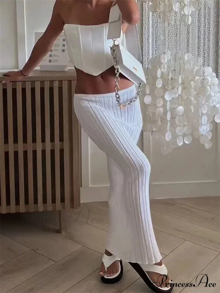 Summer Sexy Holiday Beach Dropped Waist See-Through White Trendy Maxi Skirt - Image 4