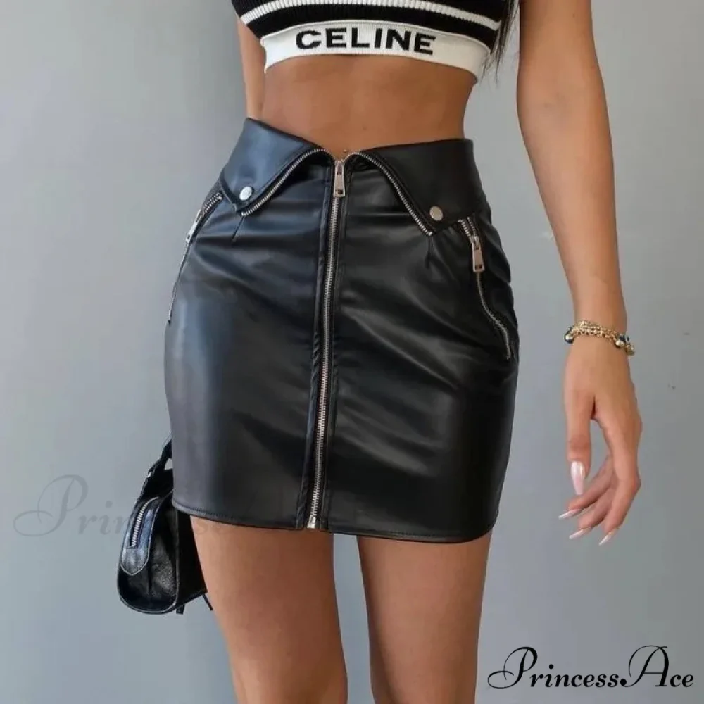 Sexy High-waist Bodycon Multi Zipper Trendy Korean Stylish Fashionable Mini Skirt - Image 2