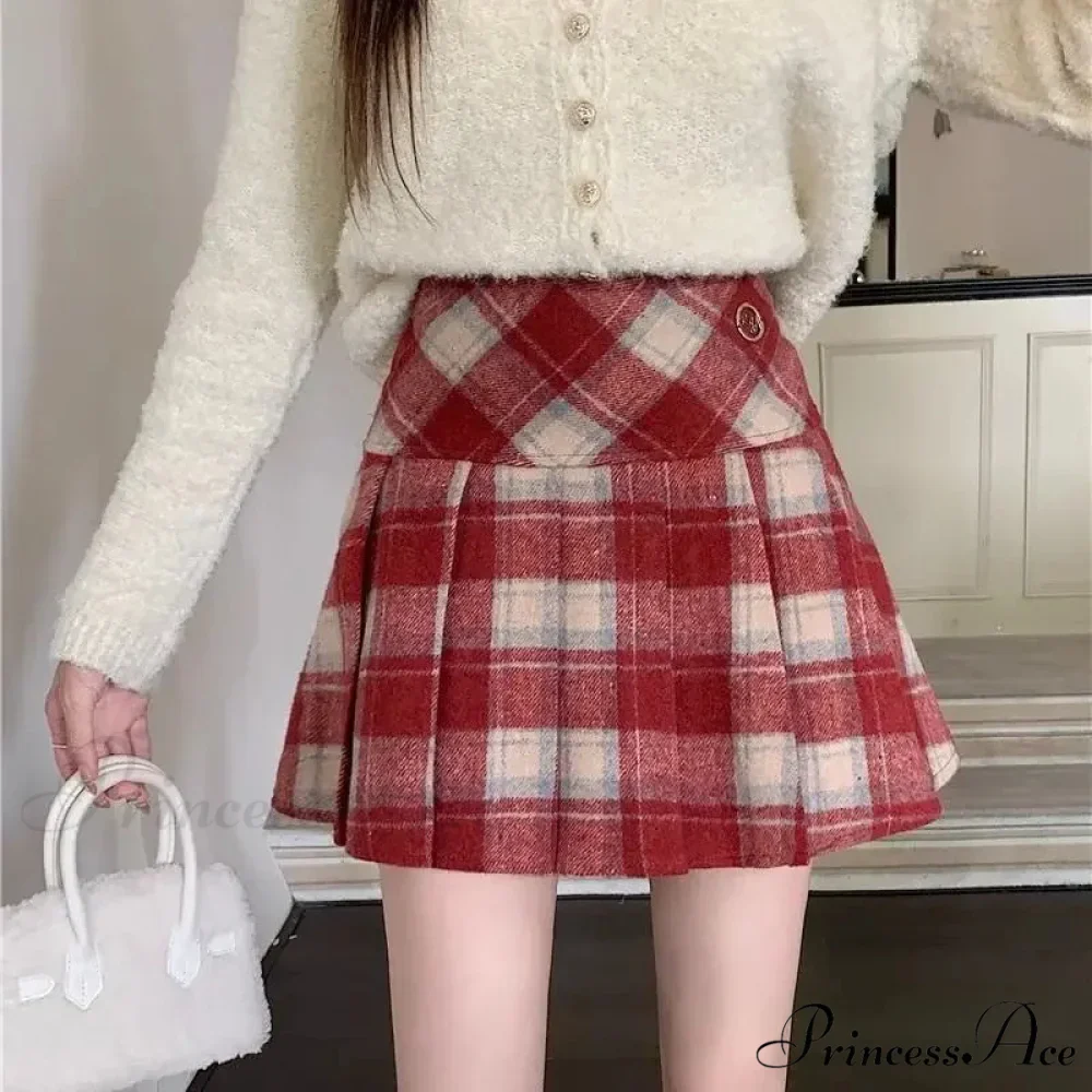 Vintage Sweet Korean Cute Kawaii Stylish Autumn Winter Trendy Mini Skirt - Image 4