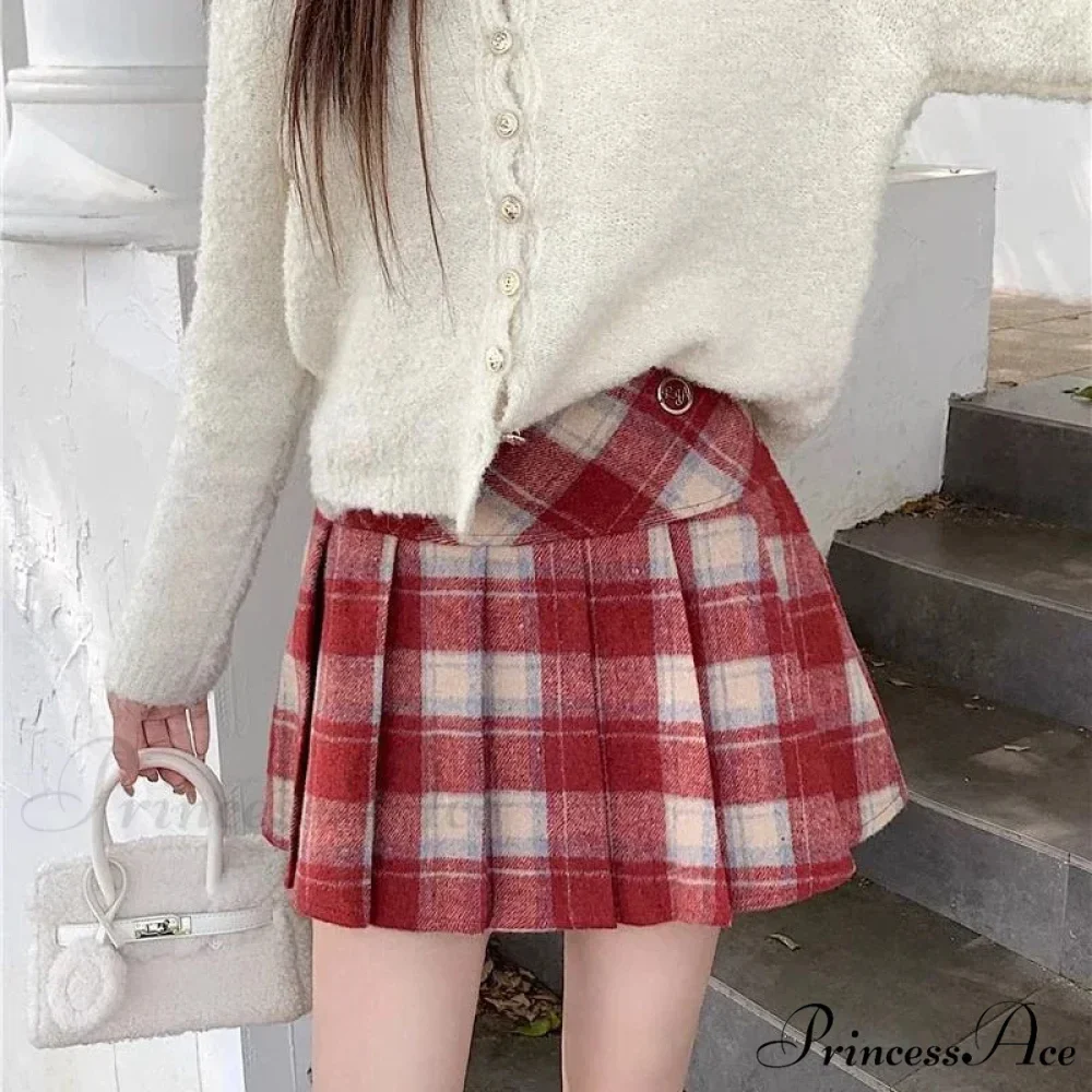 Vintage Sweet Korean Cute Kawaii Stylish Autumn Winter Trendy Mini Skirt - Image 5