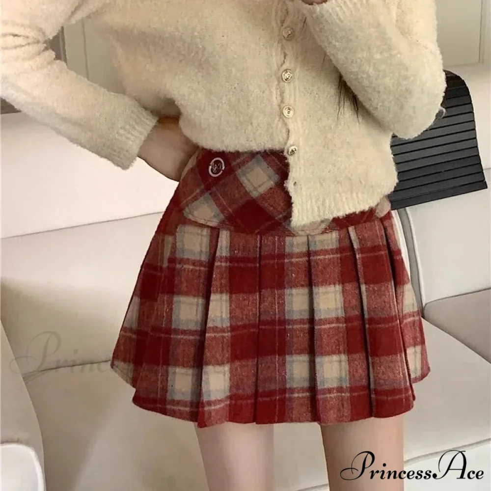 Vintage Sweet Korean Cute Kawaii Stylish Autumn Winter Trendy Mini Skirt - Image 6