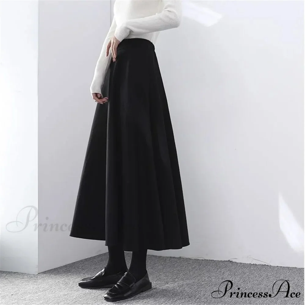 Fashionable High Waist Warm Basic Black Casual Thick Chic Maxi Skirt - Image 2