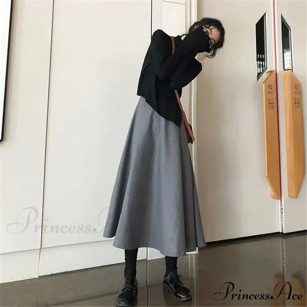 Fashionable High Waist Warm Basic Black Casual Thick Chic Maxi Skirt - Image 3