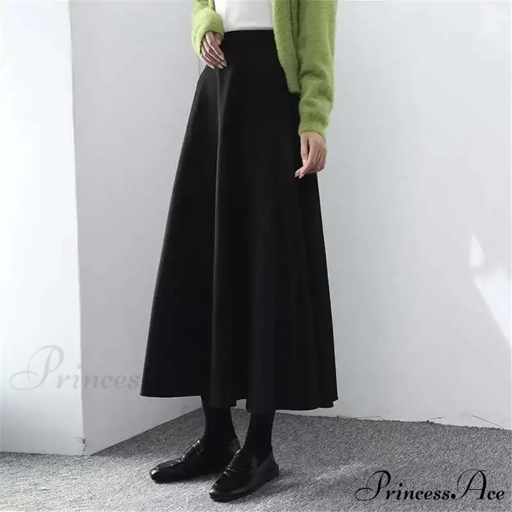 Fashionable High Waist Warm Basic Black Casual Thick Chic Maxi Skirt - Image 4