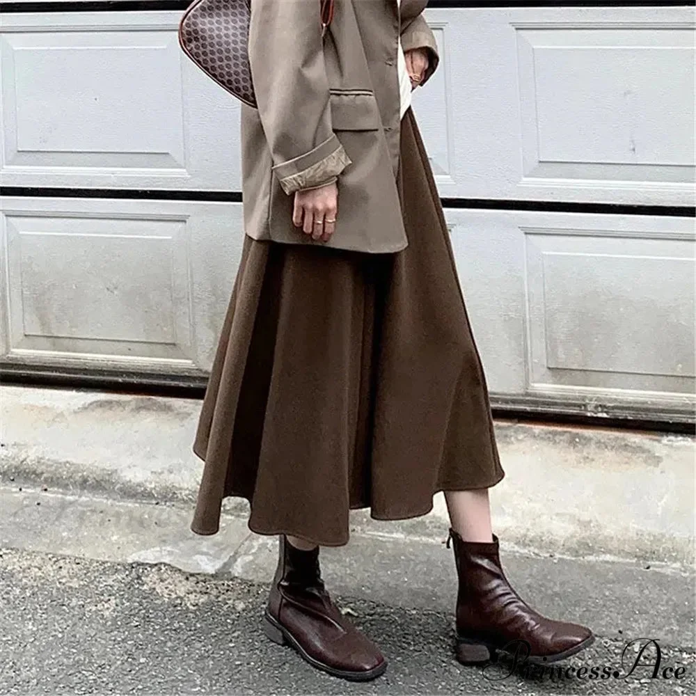 Fashionable High Waist Warm Basic Black Casual Thick Chic Maxi Skirt - Image 5
