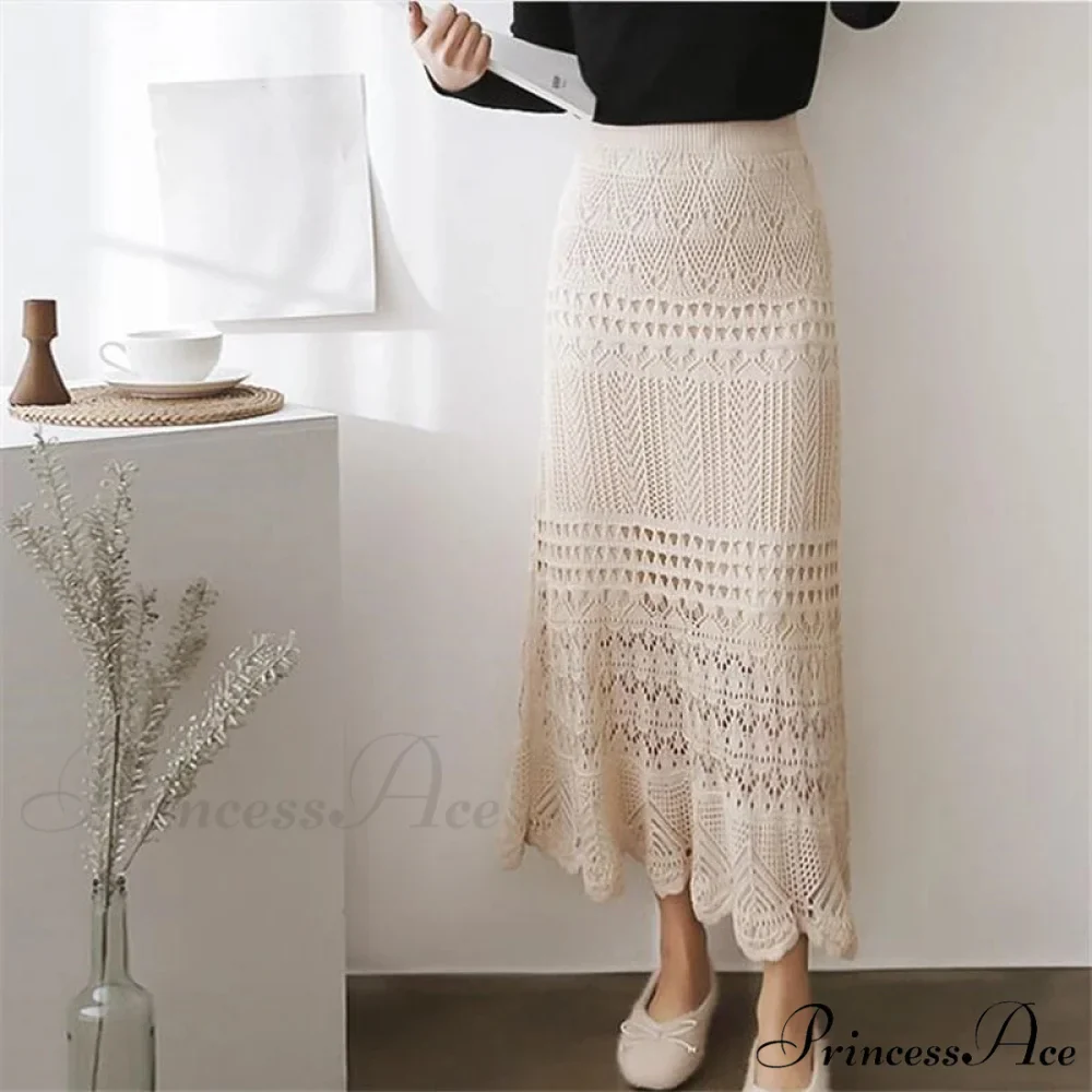 Elegant High Waist Korean Lace Crochet Sheath Wrap Trendy Feminine Skirt - Image 3