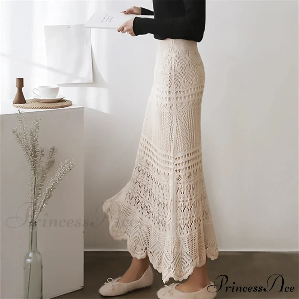 Elegant High Waist Korean Lace Crochet Sheath Wrap Trendy Feminine Skirt - Image 4