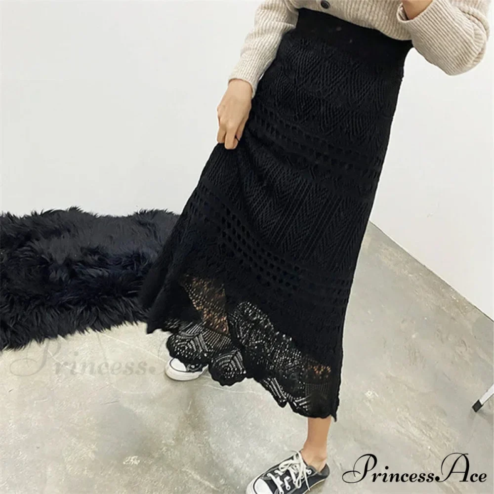 Elegant High Waist Korean Lace Crochet Sheath Wrap Trendy Feminine Skirt - Image 5