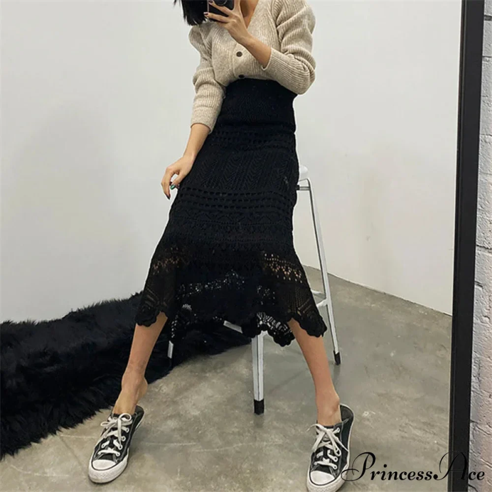Elegant High Waist Korean Lace Crochet Sheath Wrap Trendy Feminine Skirt - Image 6