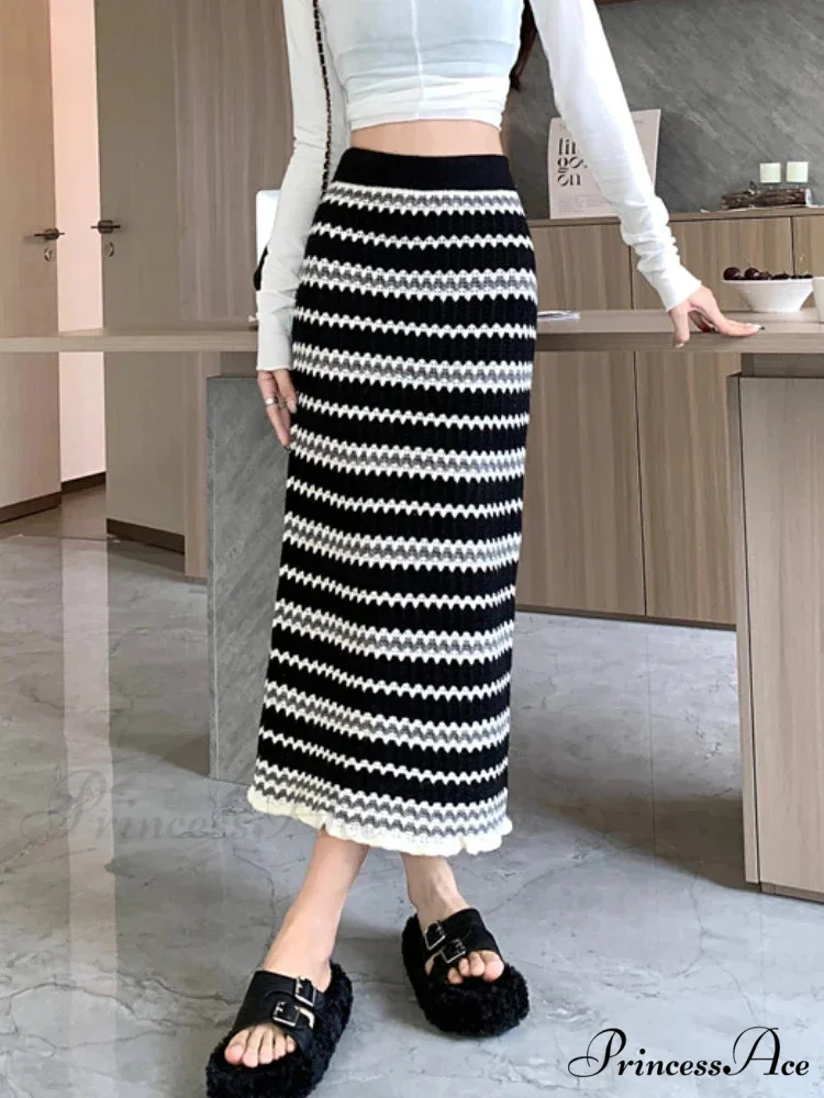 Colorful Elegant A-line Slim Fashion Black Chic Autumn Winter Midi Skirt - Image 5
