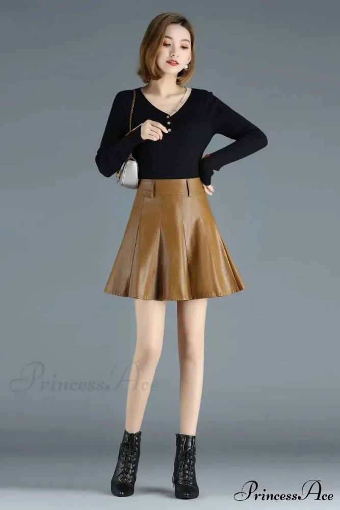 Elegant Plus Size New Fashion Korean Genuine Real Leather High Waist Sexy Skirt - Image 5