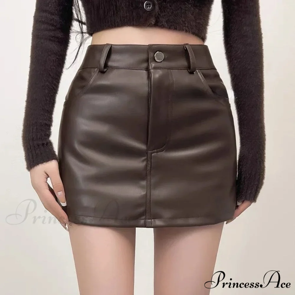 Retro Chic High Waist Sexy A-line Stylish Fashionable Brown Elegant Skirt - Image 3