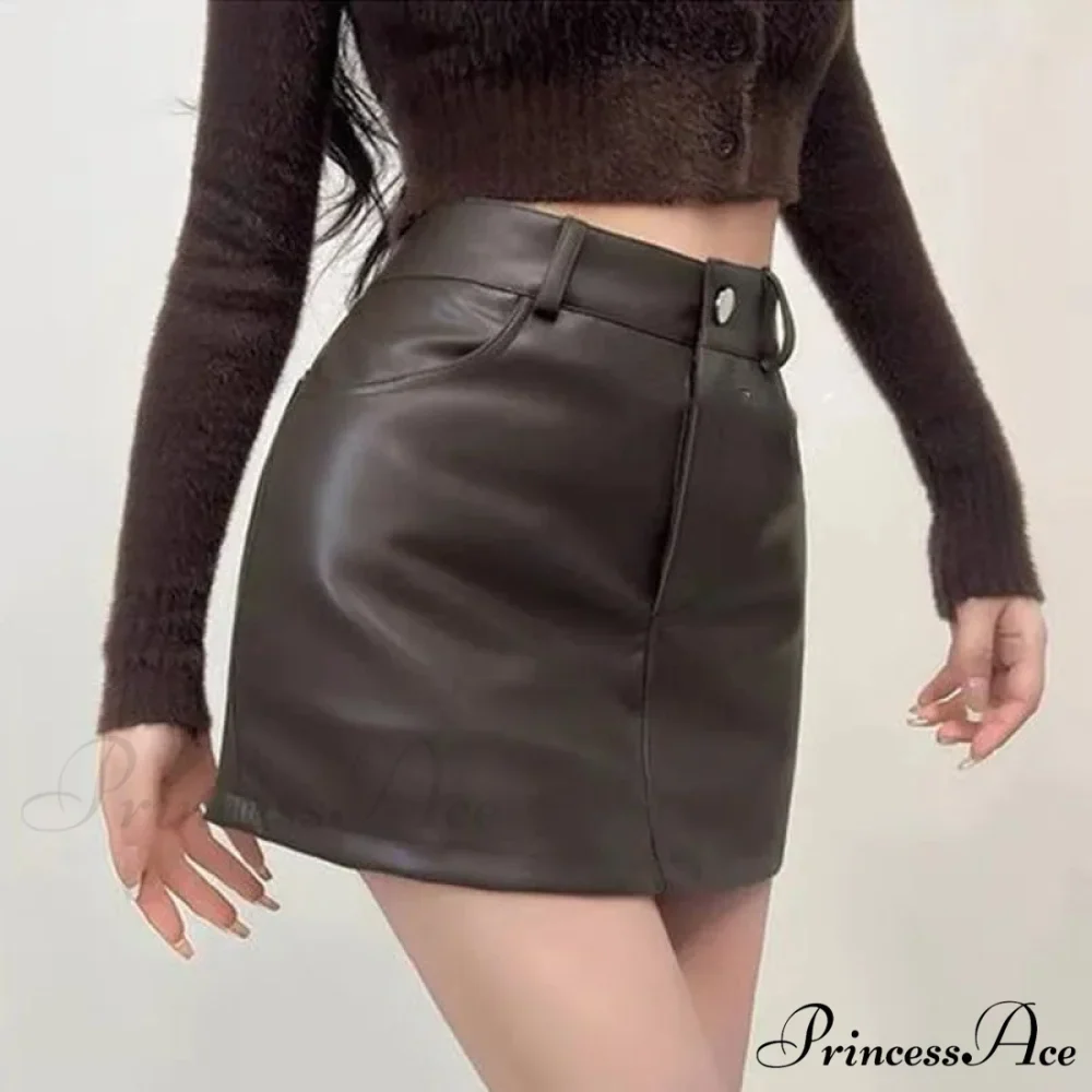 Retro Chic High Waist Sexy A-line Stylish Fashionable Brown Elegant Skirt - Image 4