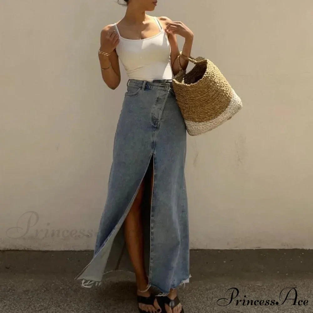 Autumn Winter Fashion High Waist Split Vintage Long Denim Wrapped Skirt - Image 2
