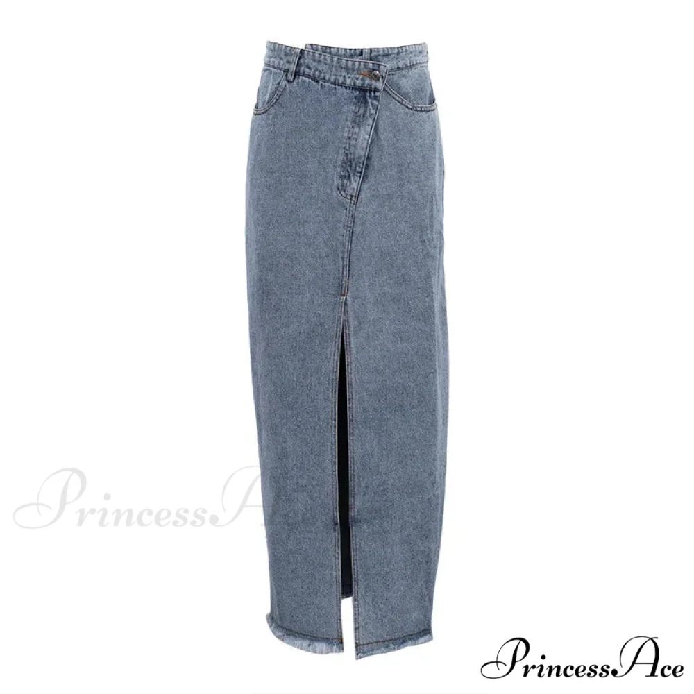 Autumn Winter Fashion High Waist Split Vintage Long Denim Wrapped Skirt - Image 7