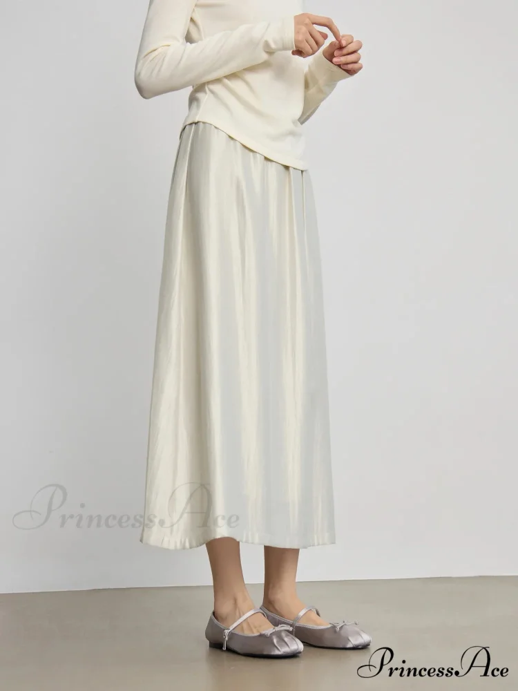 Solid Long High Waist Elastic Silver Grey Draped A-Line Commuter Skirt - Image 3