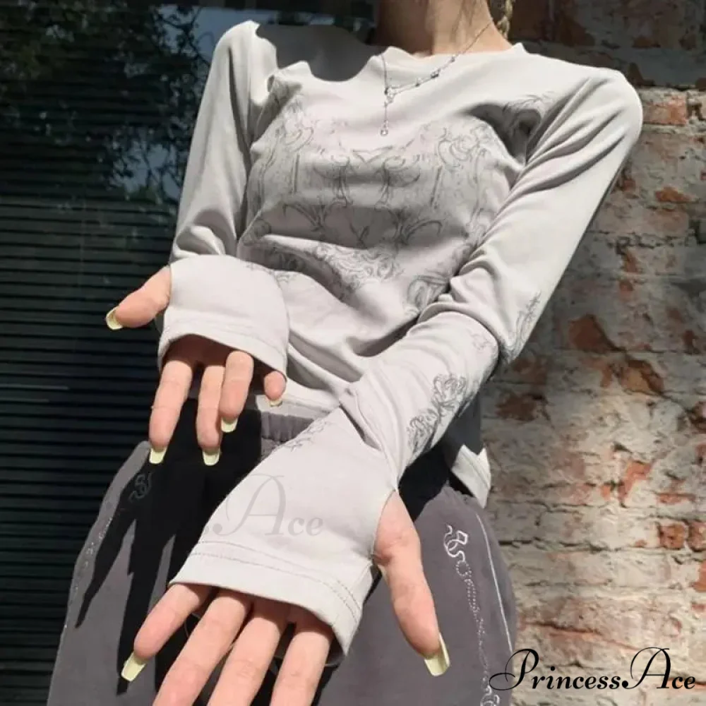 Vintage Y2K Gothic Long Sleeve O-neck Stylish Elegant Trendy Classic Casual Crop Top - Image 3
