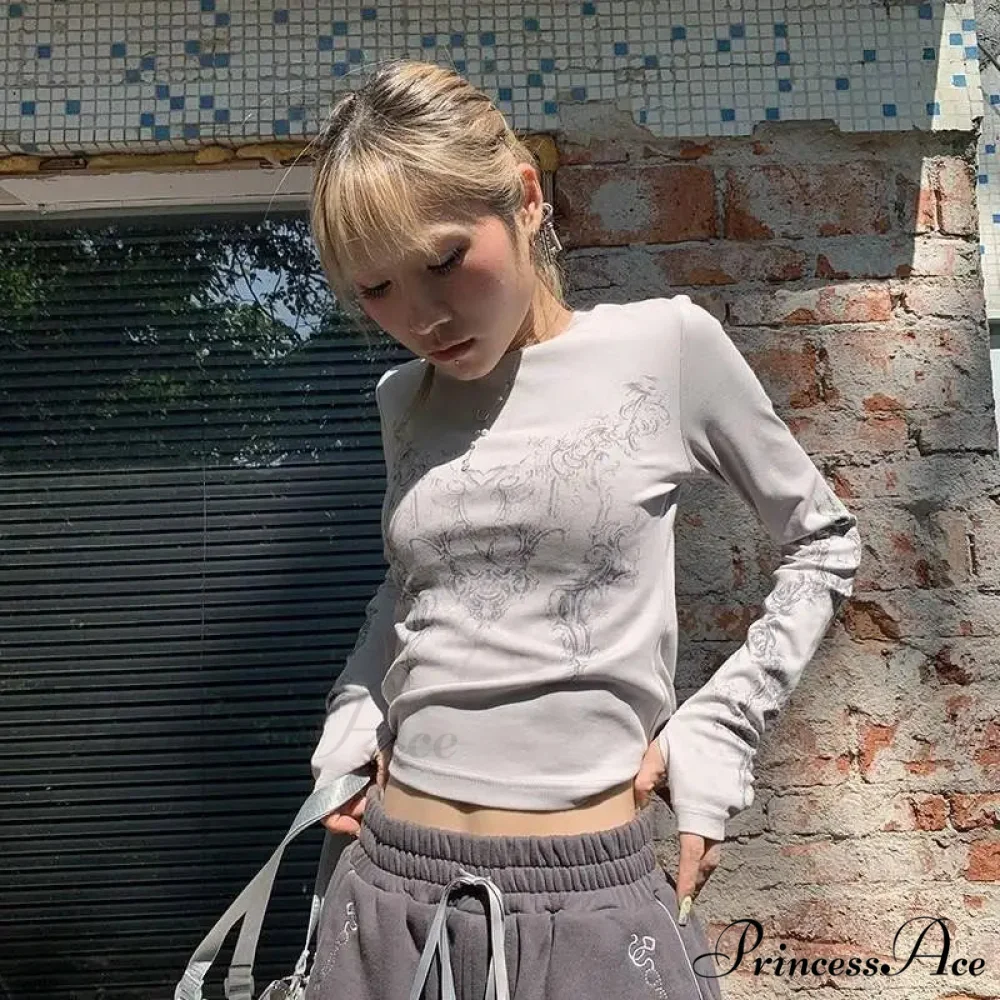 Vintage Y2K Gothic Long Sleeve O-neck Stylish Elegant Trendy Classic Casual Crop Top - Image 5