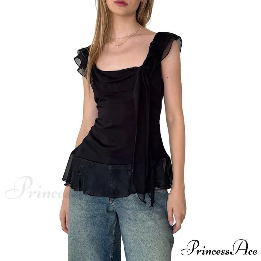 Sheer Mesh Sleeveless Backless 3D Stylish Elegant Trendy Chic Ruffle Crop Top - Image 6